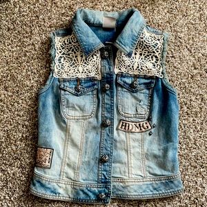 Women's Crocheted Accented Denim Jean Vest,